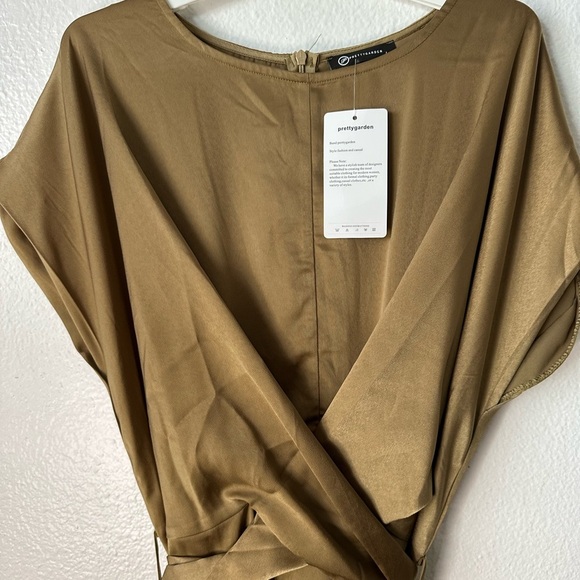 Olive Green Sateen Maxi Especial Ocassion Maxi Short Sleeves Large Dress BNWT - Picture 4 of 11